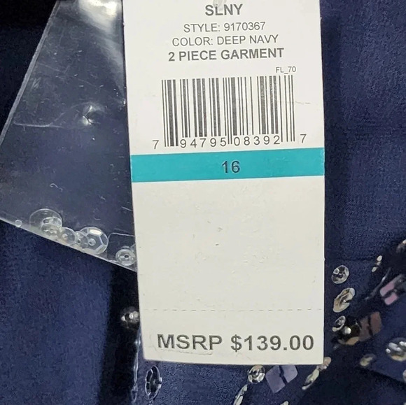 Womens Chiffon SLNY Deep Navy Beaded Cuff Dress Cover Up Size 16 - Picture 6 of 8